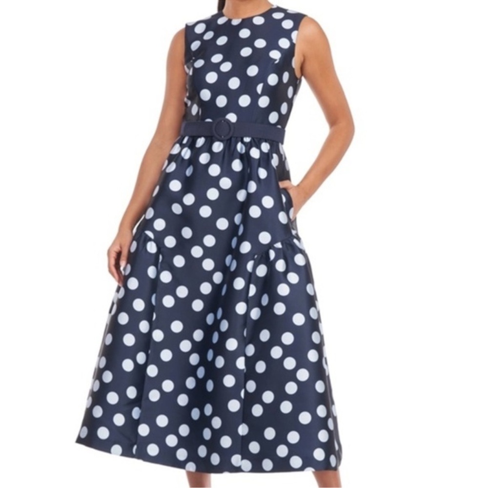 Kay Unger Navy and White Polka Dot Dress